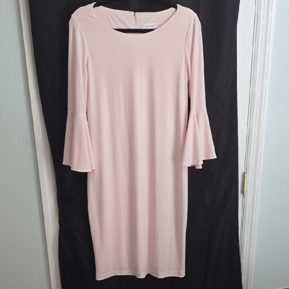 Calvin Klein Pink Sheath Dress with Bell Sleeves
